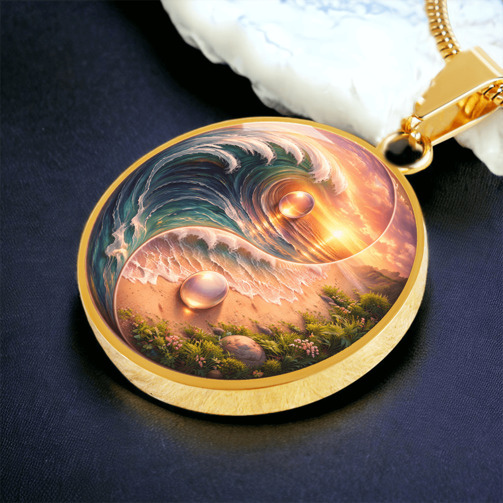 Yin Yang Sun & Sea Circle Pendant Necklace ShineOn Fulfillment