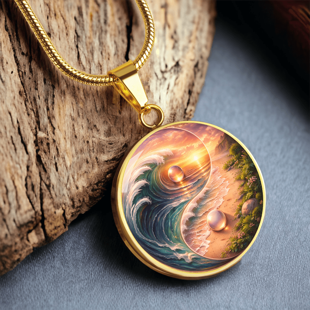 Yin Yang Sun & Sea Circle Pendant Necklace ShineOn Fulfillment