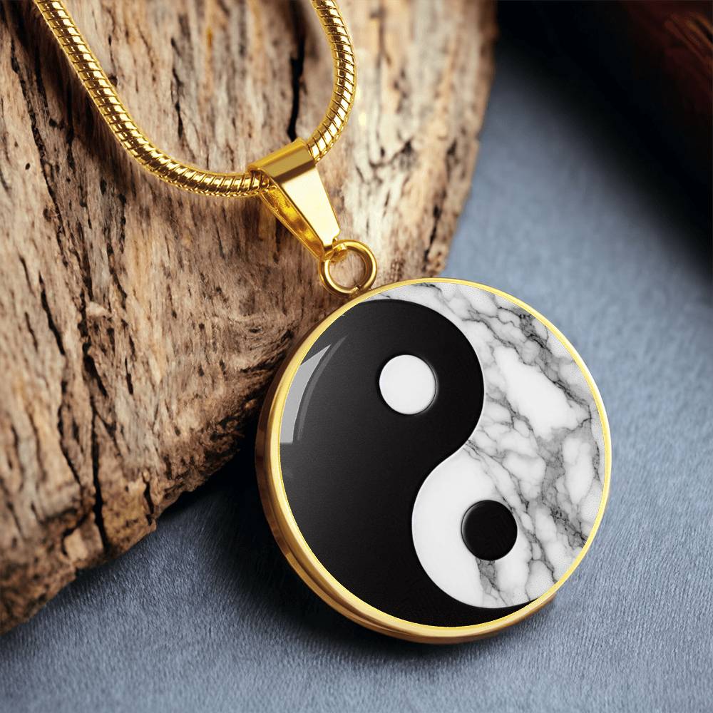 Yin Yang Marble Circle Pendant Necklace ShineOn Fulfillment