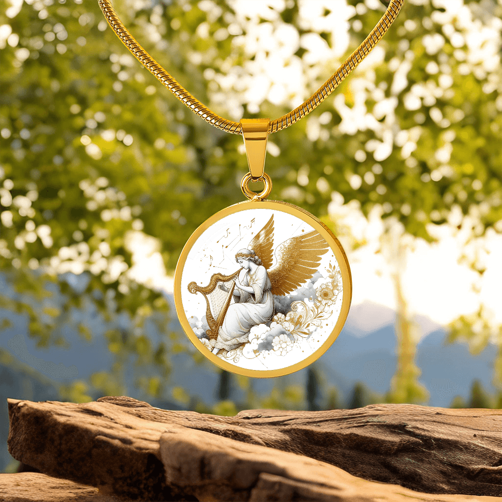 Luxury Angel Harp Circle Necklace – Elegant Graphic Jewelry Gift by ShineOn Fulfillment