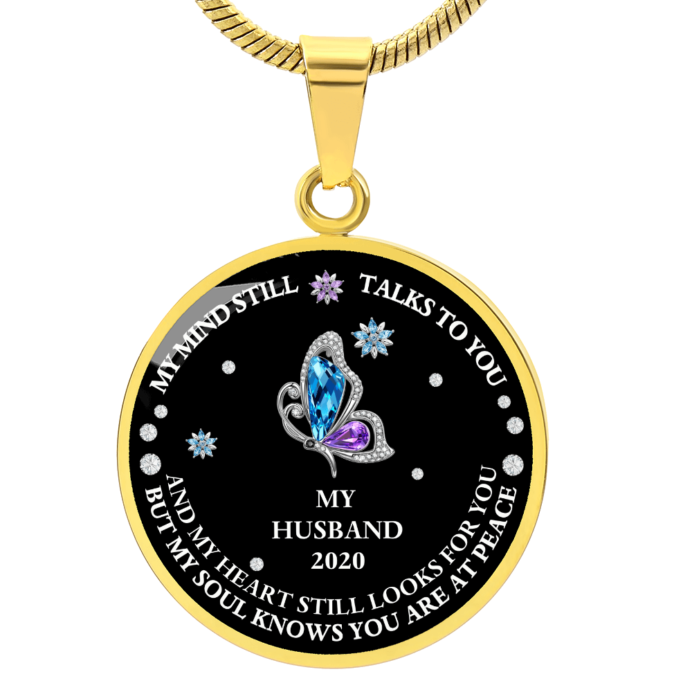 Circle Necklace Husband memorial with Butterfly