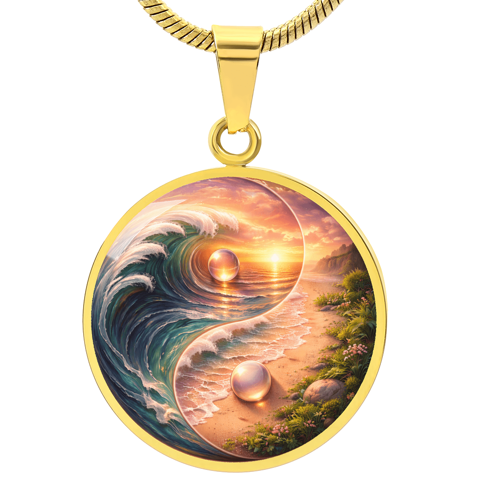 Yin Yang Sun & Sea Circle Pendant Necklace ShineOn Fulfillment
