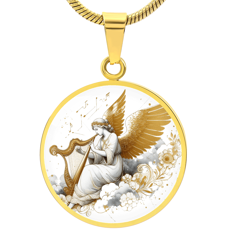 Luxury Angel Harp Circle Necklace – Elegant Graphic Jewelry Gift by ShineOn Fulfillment
