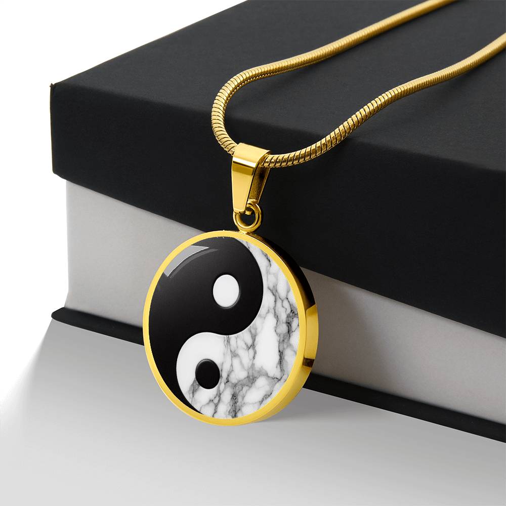 Yin Yang Marble Circle Pendant Necklace ShineOn Fulfillment