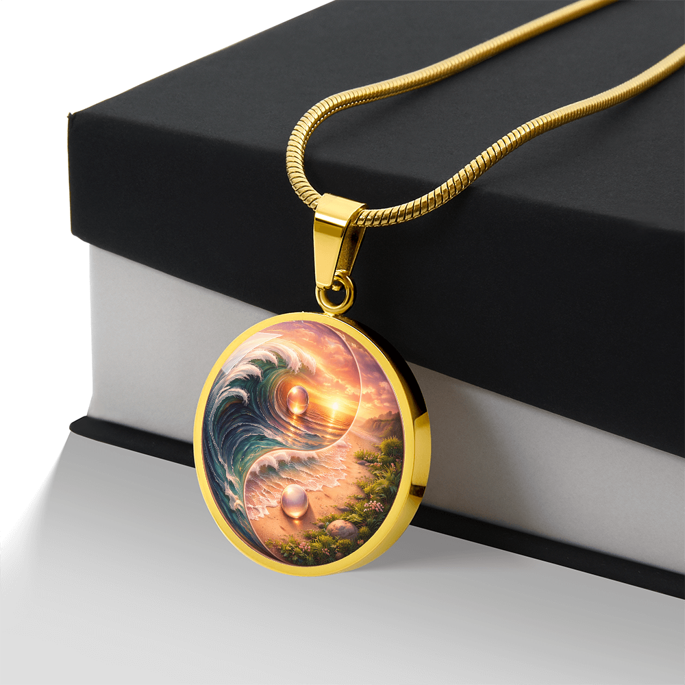 Yin Yang Sun & Sea Circle Pendant Necklace ShineOn Fulfillment