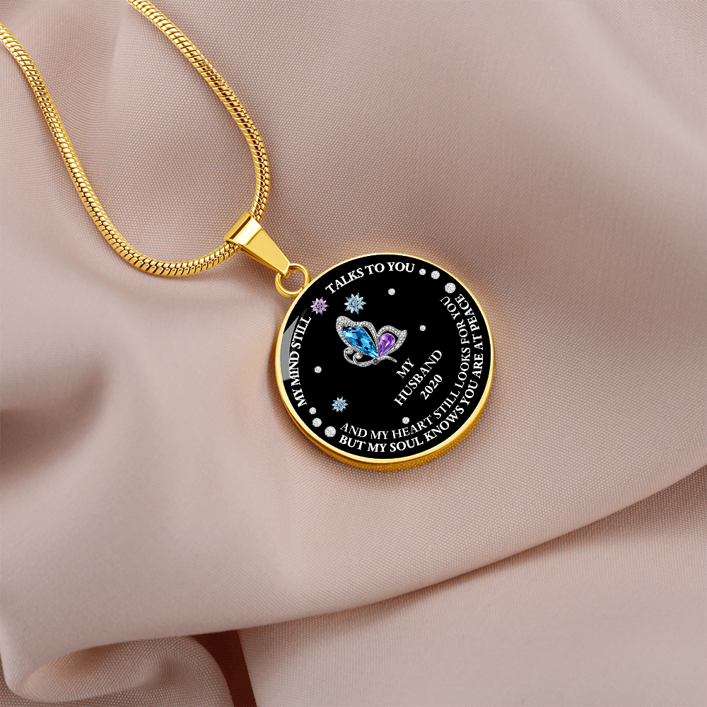 Circle Necklace Husband memorial with Butterfly
