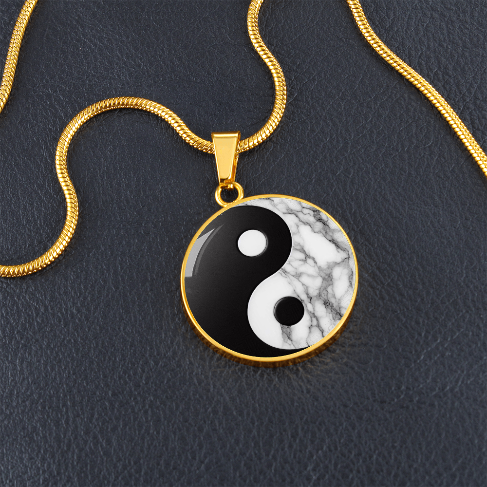 Yin Yang Marble Circle Pendant Necklace ShineOn Fulfillment