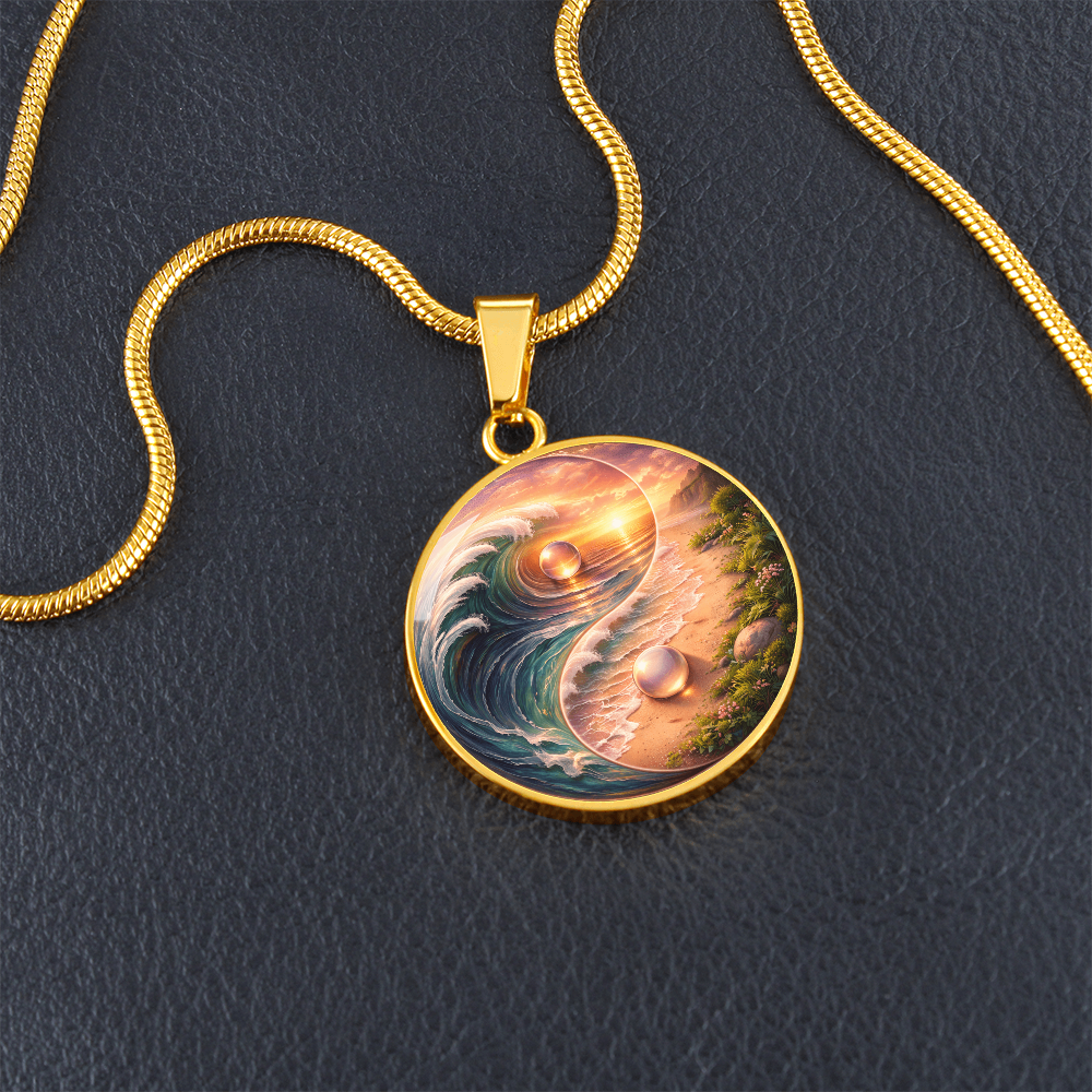 Yin Yang Sun & Sea Circle Pendant Necklace ShineOn Fulfillment