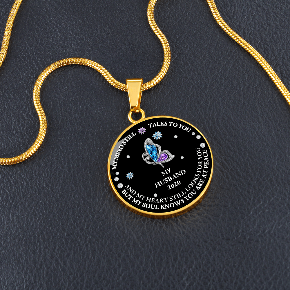 Circle Necklace Husband memorial with Butterfly