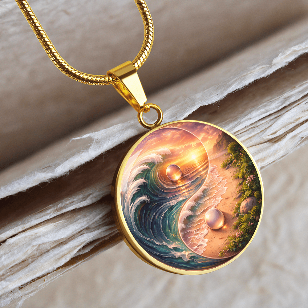 Yin Yang Sun & Sea Circle Pendant Necklace ShineOn Fulfillment