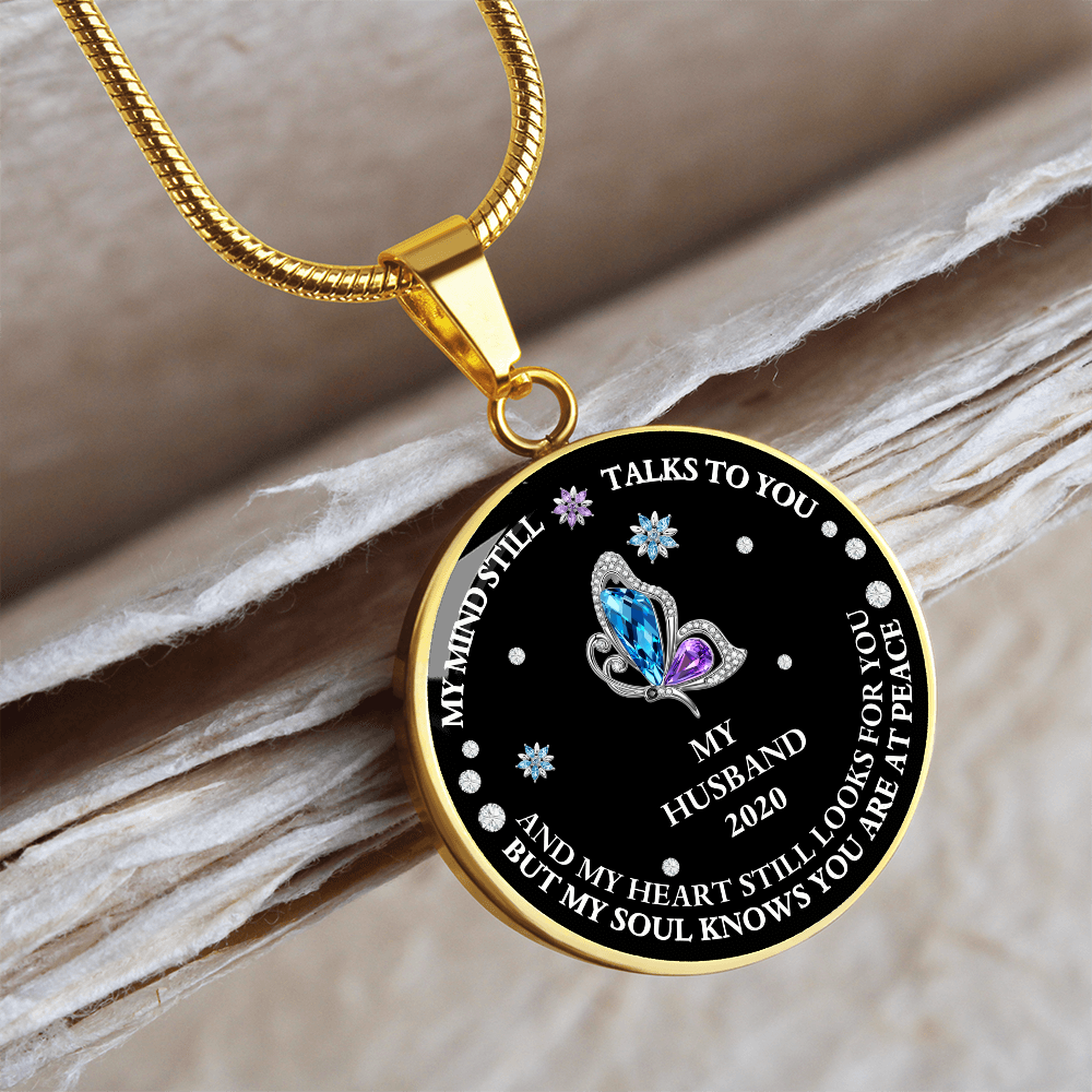 Circle Necklace Husband memorial with Butterfly