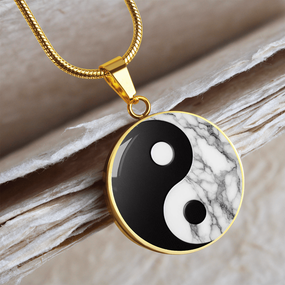 Yin Yang Marble Circle Pendant Necklace ShineOn Fulfillment