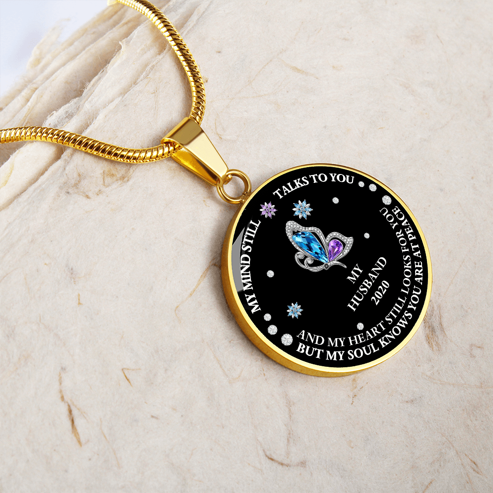 Circle Necklace Husband memorial with Butterfly