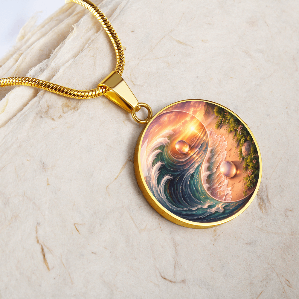 Yin Yang Sun & Sea Circle Pendant Necklace ShineOn Fulfillment