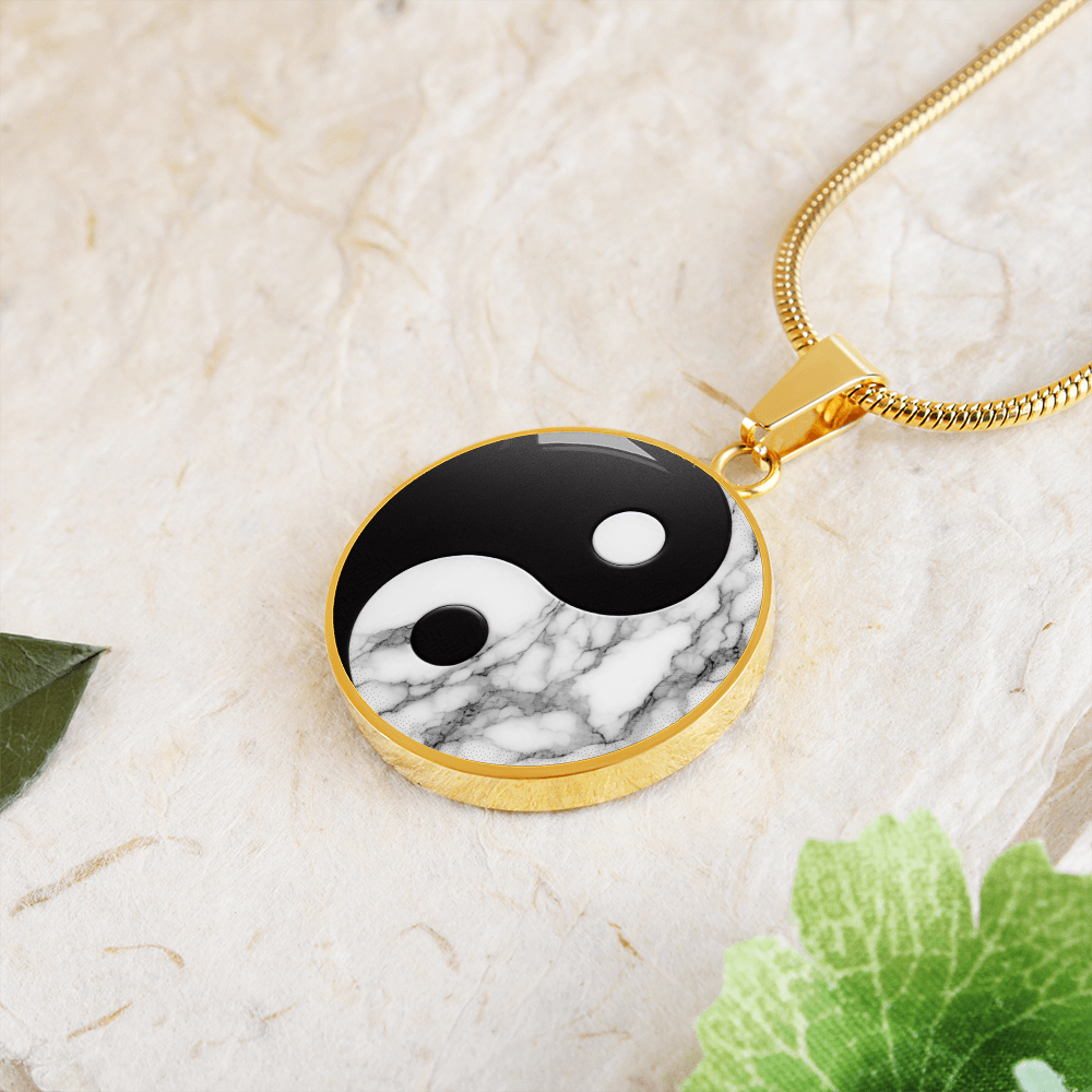Yin Yang Marble Circle Pendant Necklace ShineOn Fulfillment