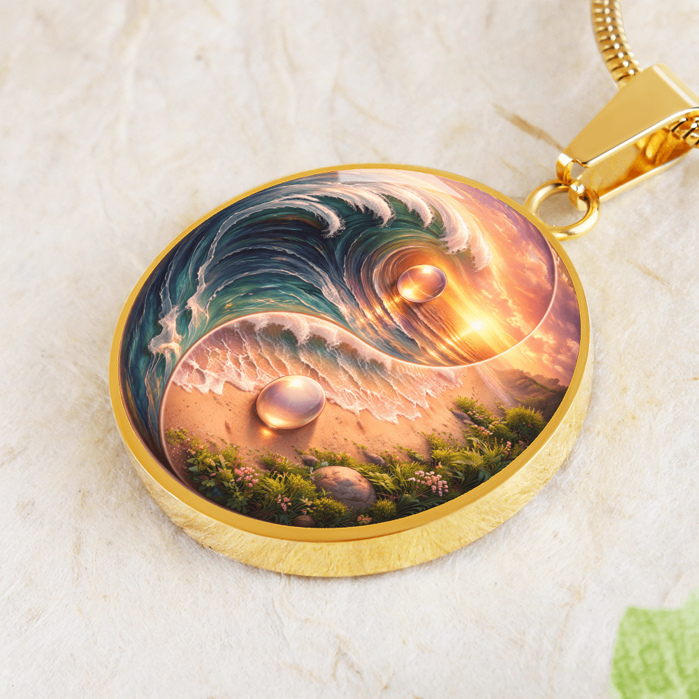 Yin Yang Sun & Sea Circle Pendant Necklace ShineOn Fulfillment
