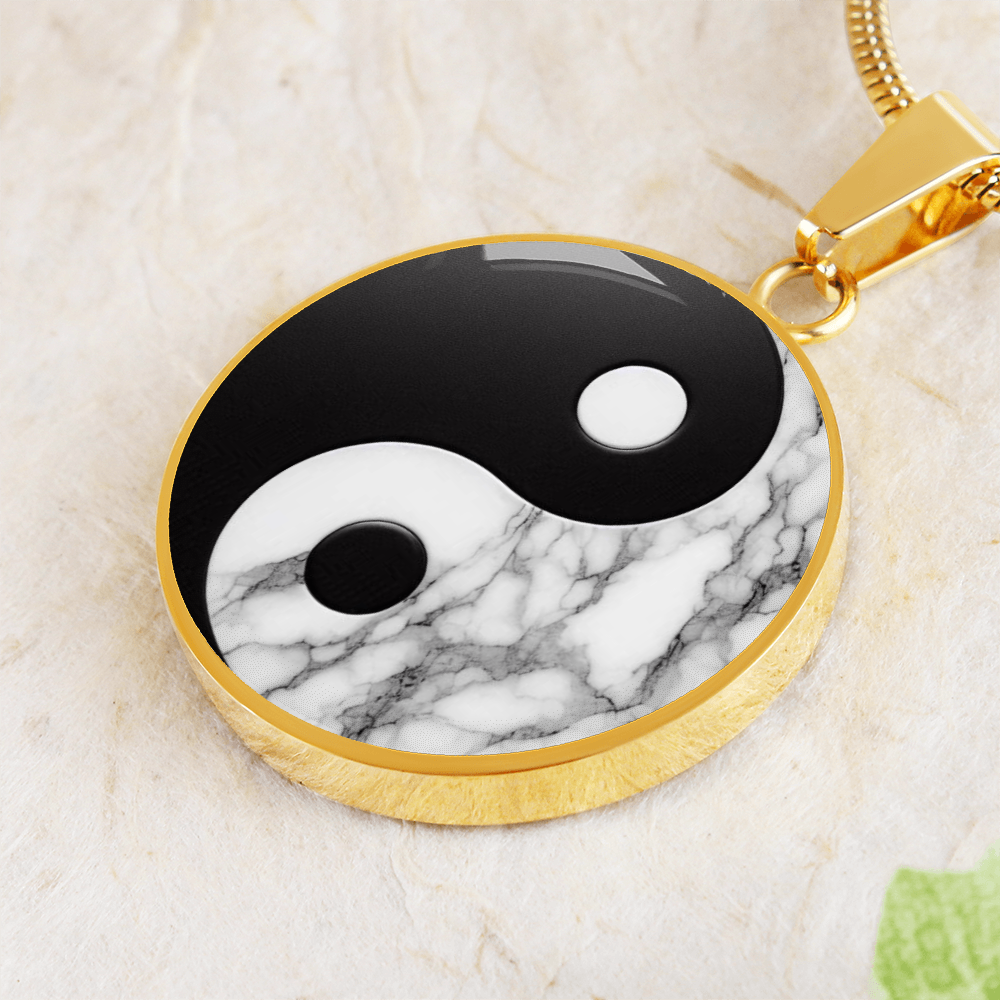 Yin Yang Marble Circle Pendant Necklace ShineOn Fulfillment