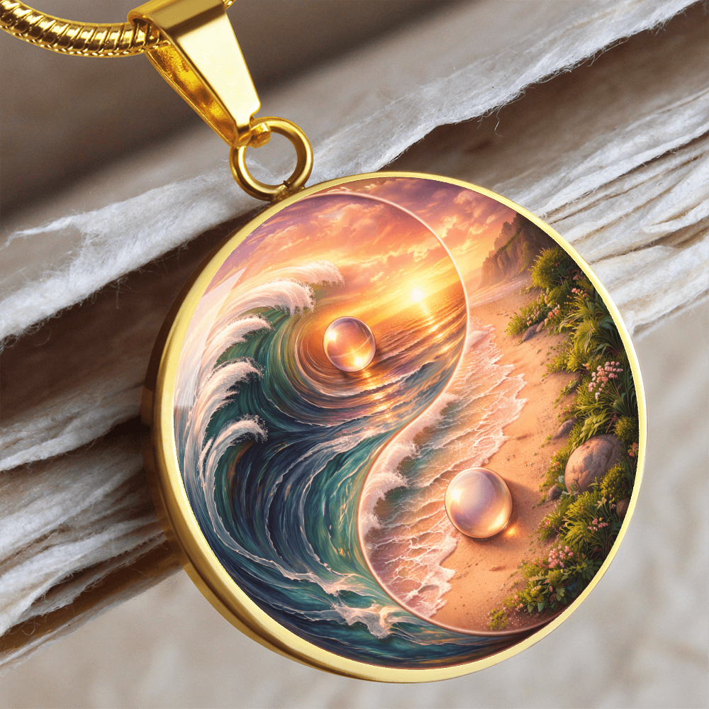 Yin Yang Sun & Sea Circle Pendant Necklace ShineOn Fulfillment