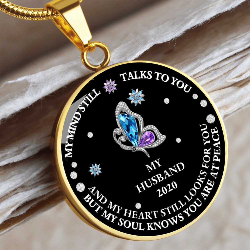 Circle Necklace Husband memorial with Butterfly