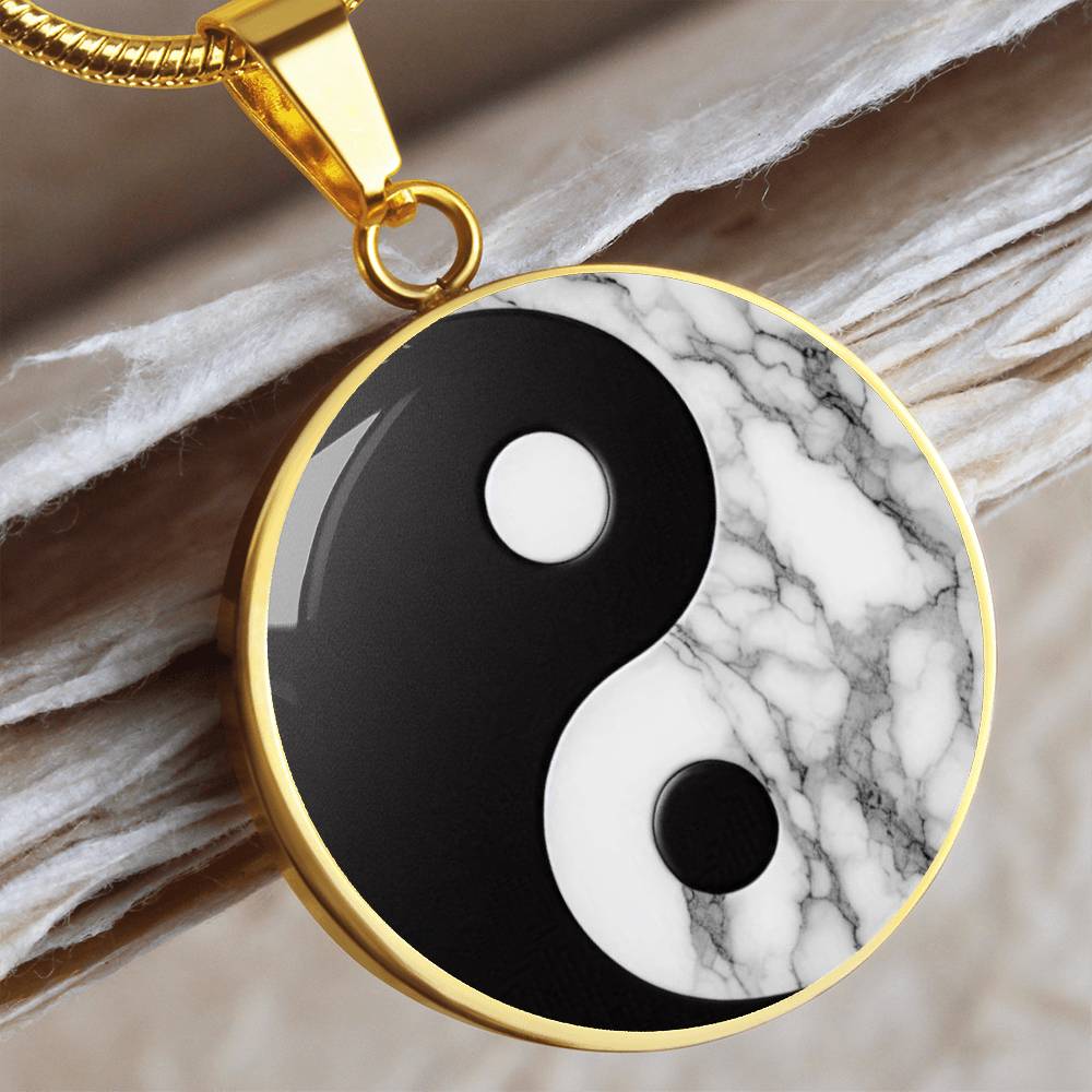 Yin Yang Marble Circle Pendant Necklace ShineOn Fulfillment