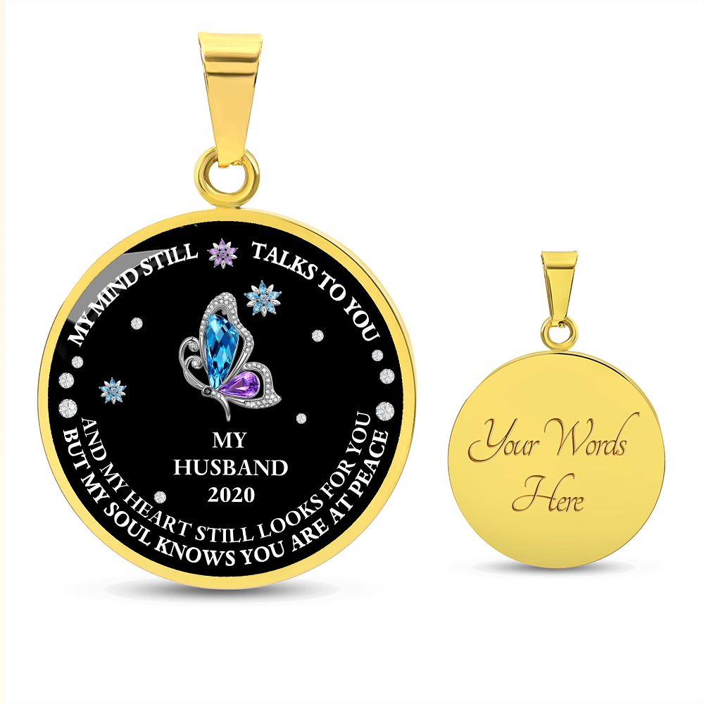 Circle Necklace Husband memorial with Butterfly