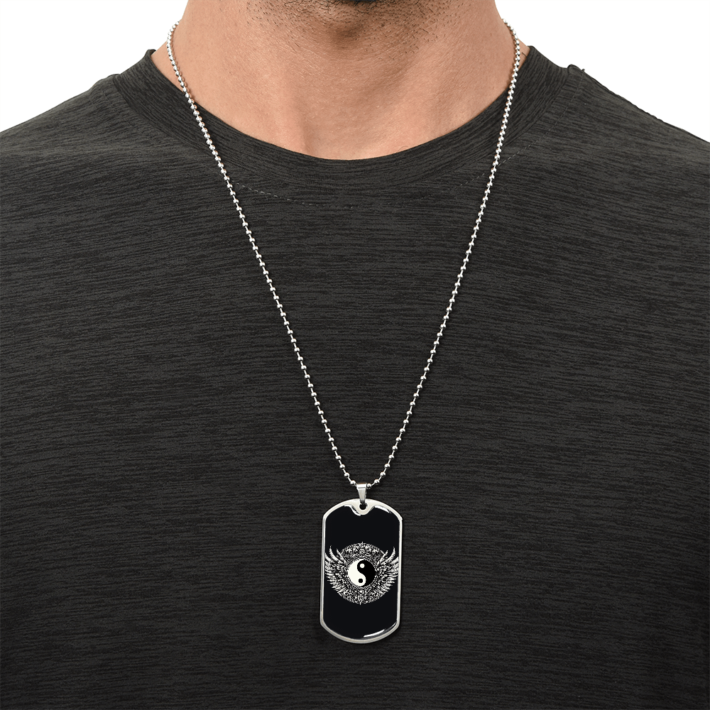 Luxury Graphic Tag Necklace Blacka and White Yin Yang by ShineOn Fulfillment