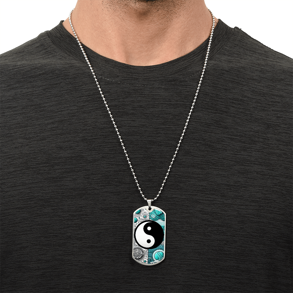 Turquoise Yin Yang Military Tag Necklace Spiritual Balance Pendant for Men Zen Style Jewelry Mindfulness Gift for Him Unique by ShineOn Fulfillment