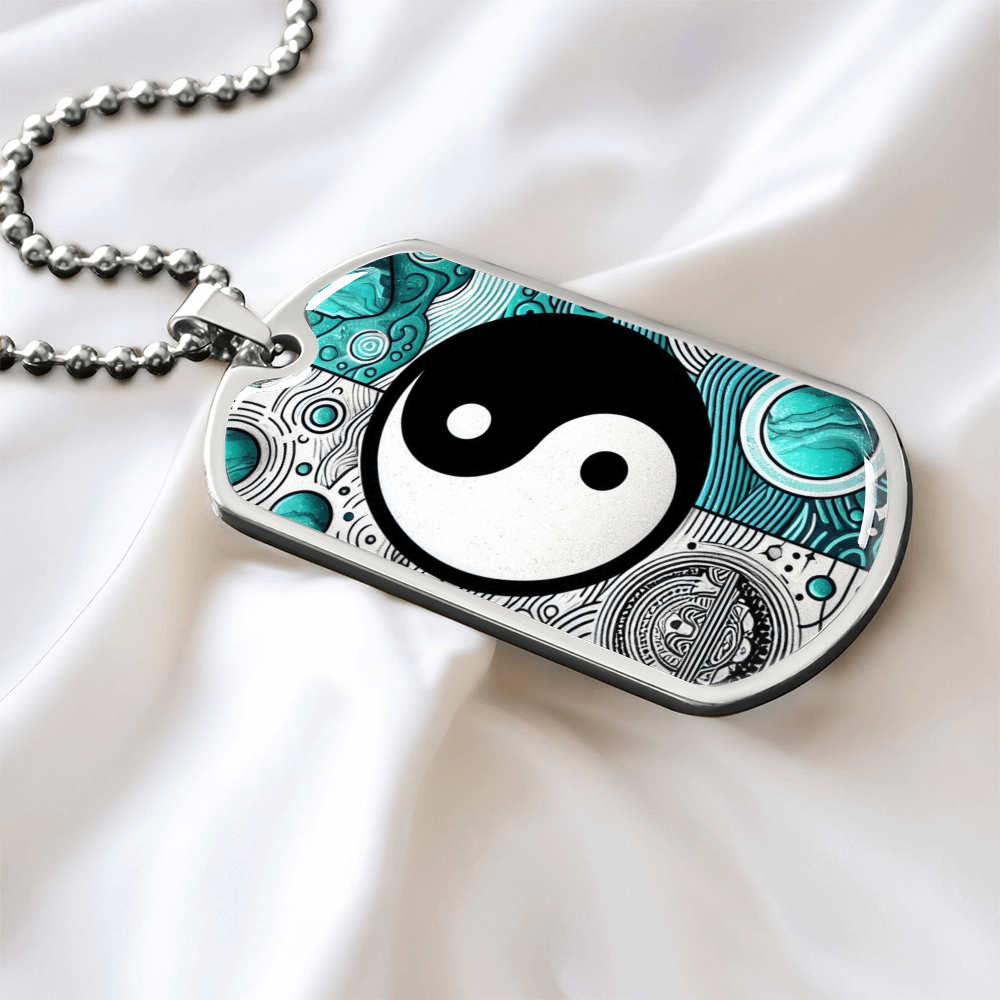 Turquoise Yin Yang Military Tag Necklace Spiritual Balance Pendant for Men Zen Style Jewelry Mindfulness Gift for Him Unique by ShineOn Fulfillment