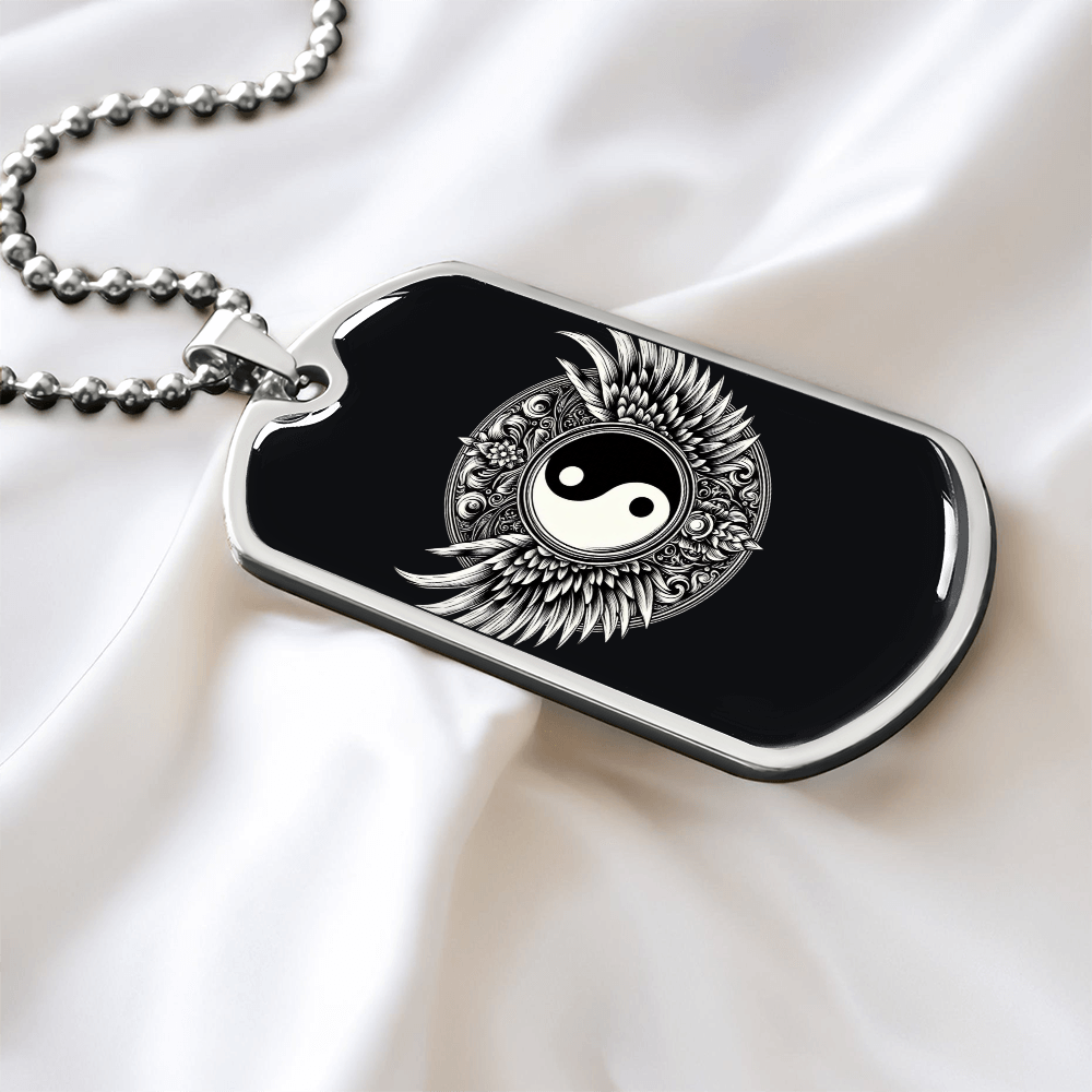 Luxury Graphic Tag Necklace Blacka and White Yin Yang by ShineOn Fulfillment