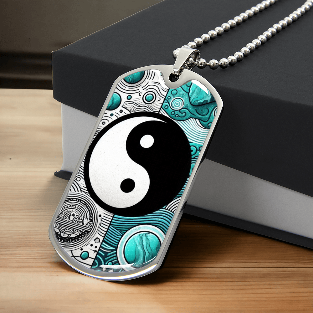 Turquoise Yin Yang Military Tag Necklace Spiritual Balance Pendant for Men Zen Style Jewelry Mindfulness Gift for Him Unique by ShineOn Fulfillment