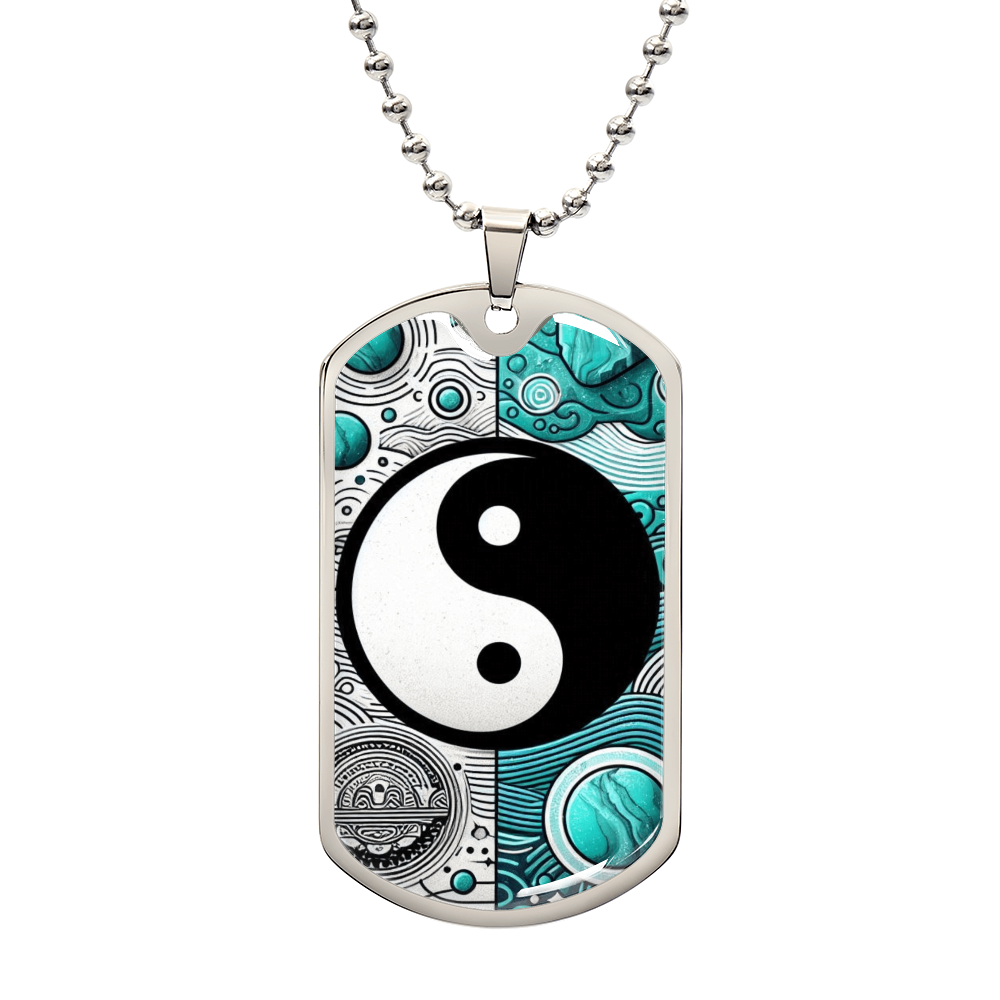 Turquoise Yin Yang Military Tag Necklace Spiritual Balance Pendant for Men Zen Style Jewelry Mindfulness Gift for Him Unique by ShineOn Fulfillment