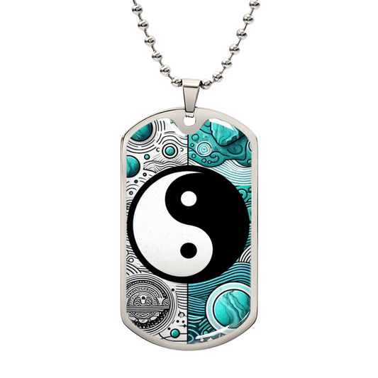 Turquoise Yin Yang Military Tag Necklace Spiritual Balance Pendant for Men Zen Style Jewelry Mindfulness Gift for Him Unique by ShineOn Fulfillment