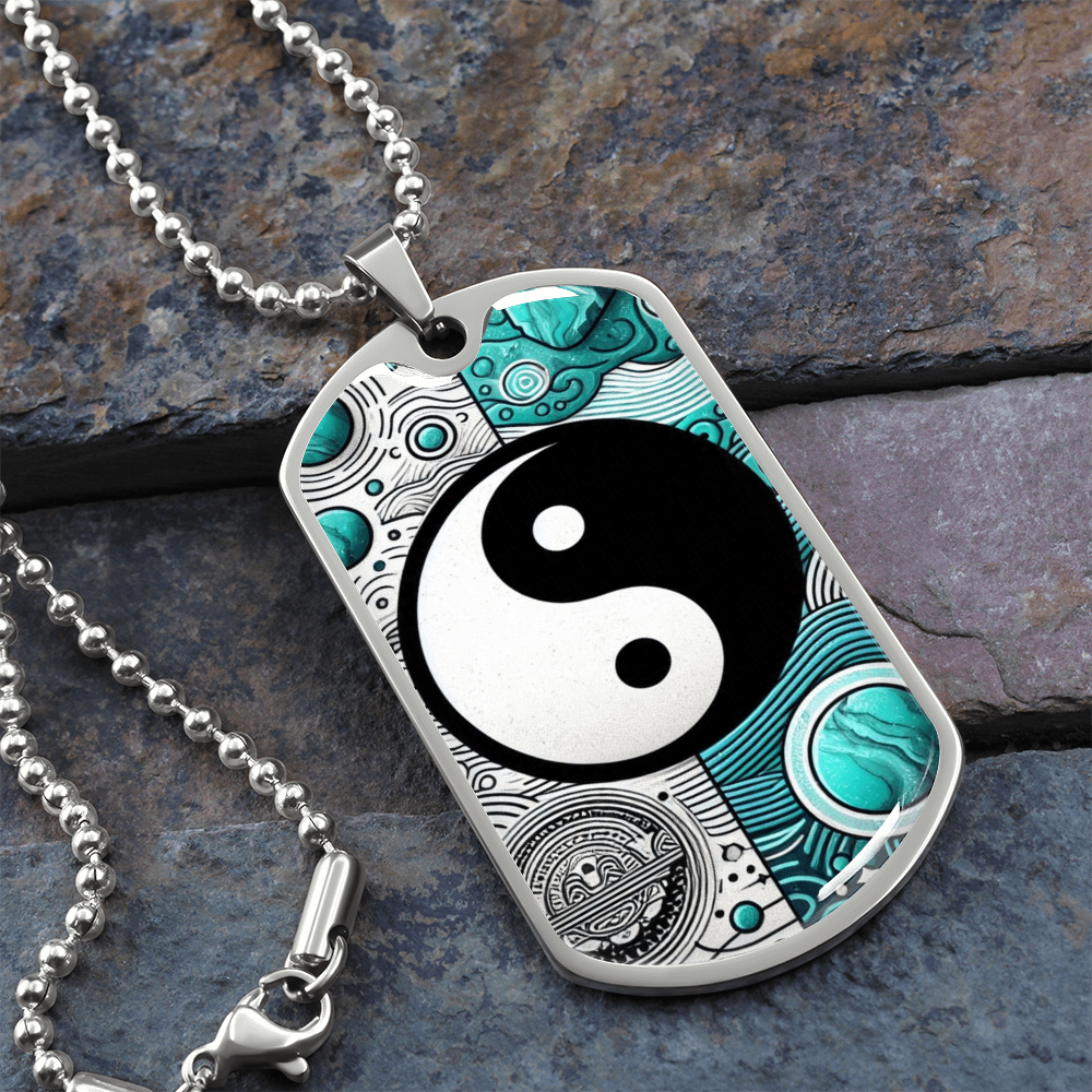 Turquoise Yin Yang Military Tag Necklace Spiritual Balance Pendant for Men Zen Style Jewelry Mindfulness Gift for Him Unique by ShineOn Fulfillment