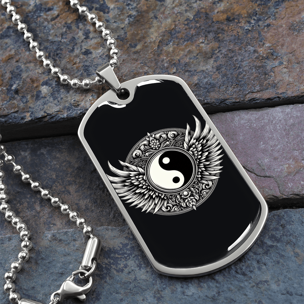 Luxury Graphic Tag Necklace Blacka and White Yin Yang by ShineOn Fulfillment