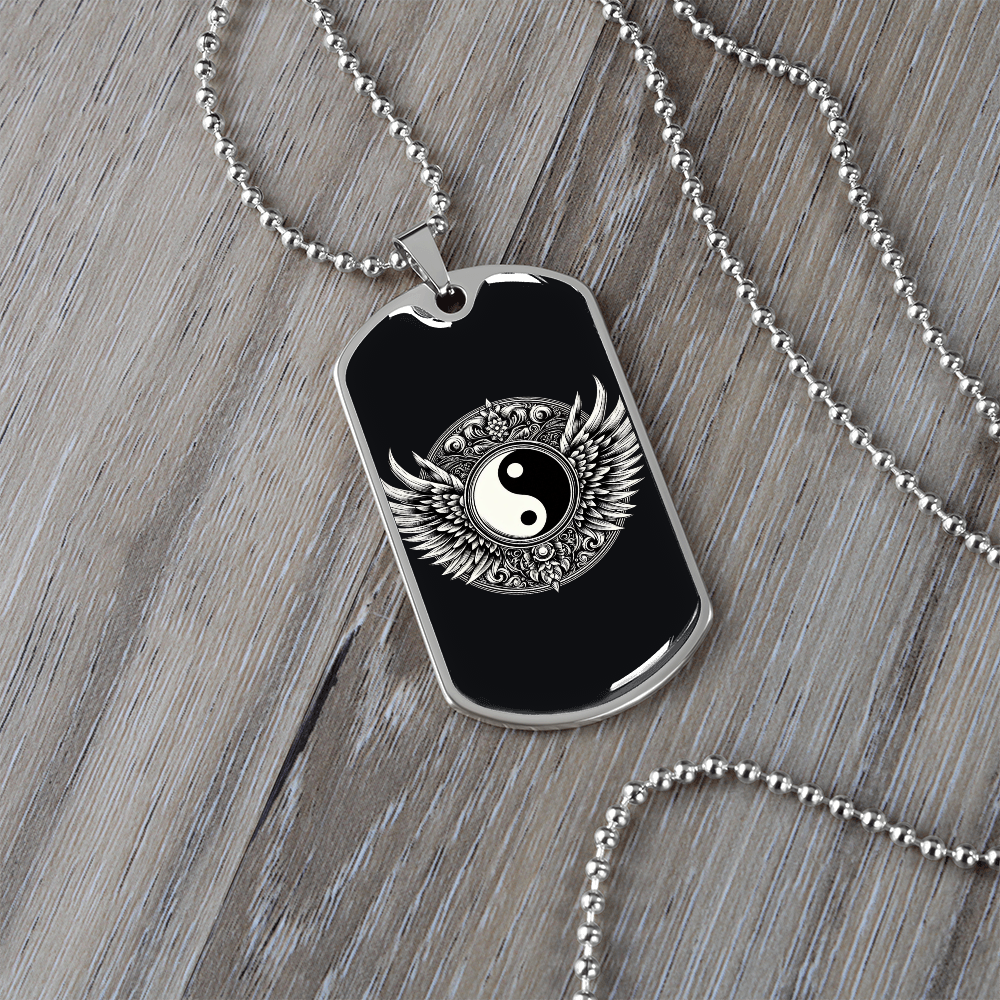 Luxury Graphic Tag Necklace Blacka and White Yin Yang by ShineOn Fulfillment