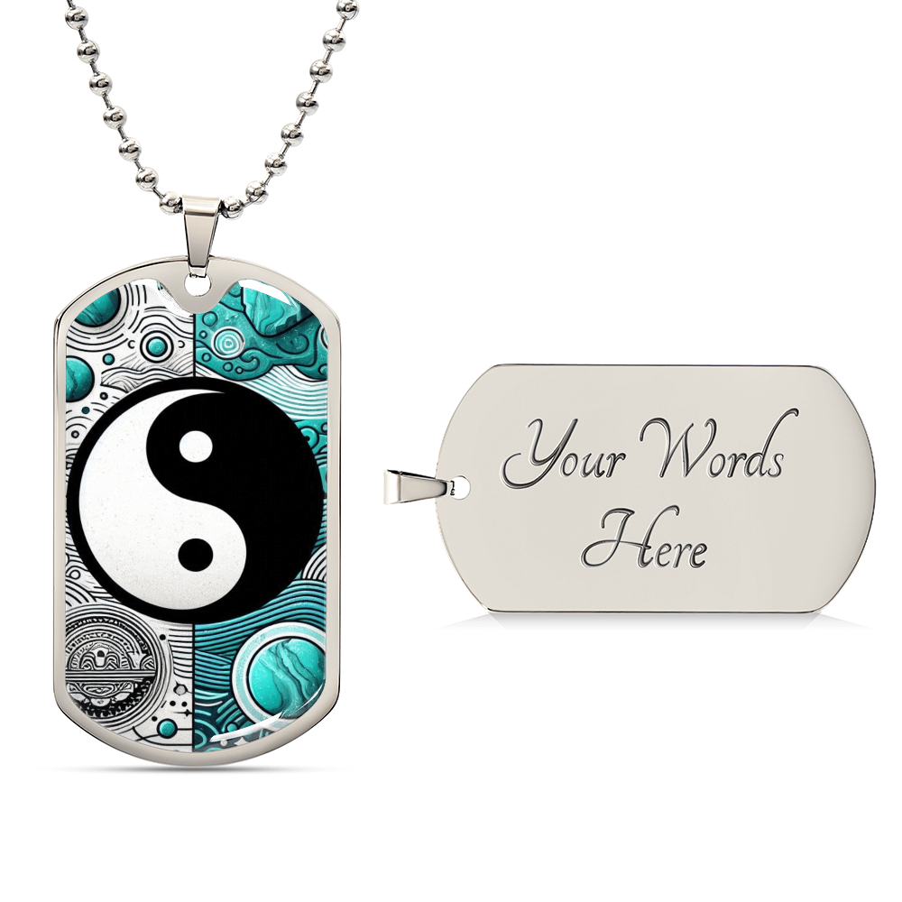 Turquoise Yin Yang Military Tag Necklace Spiritual Balance Pendant for Men Zen Style Jewelry Mindfulness Gift for Him Unique by ShineOn Fulfillment