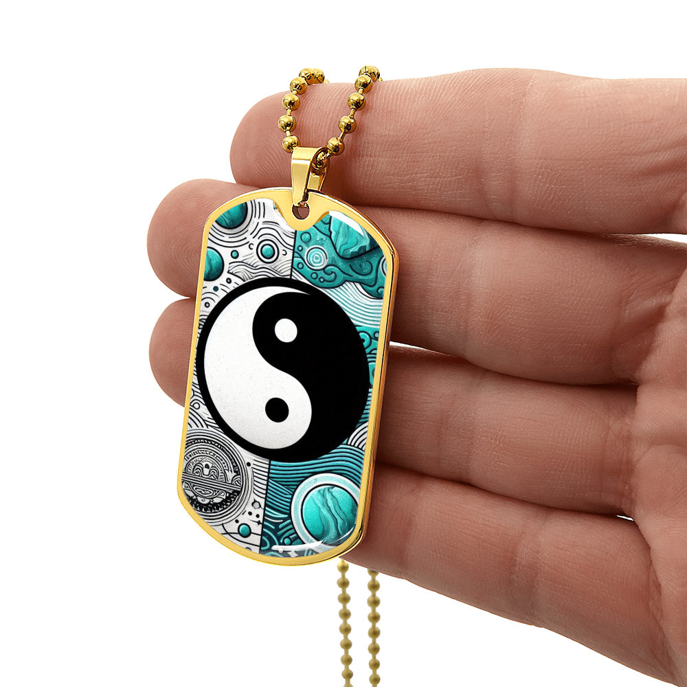 Turquoise Yin Yang Military Tag Necklace Spiritual Balance Pendant for Men Zen Style Jewelry Mindfulness Gift for Him Unique by ShineOn Fulfillment