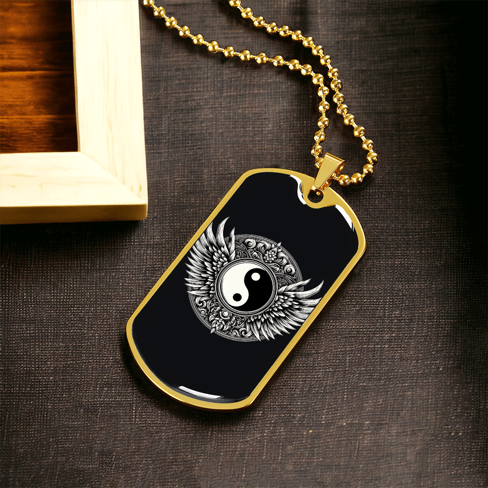 Luxury Graphic Tag Necklace Blacka and White Yin Yang by ShineOn Fulfillment