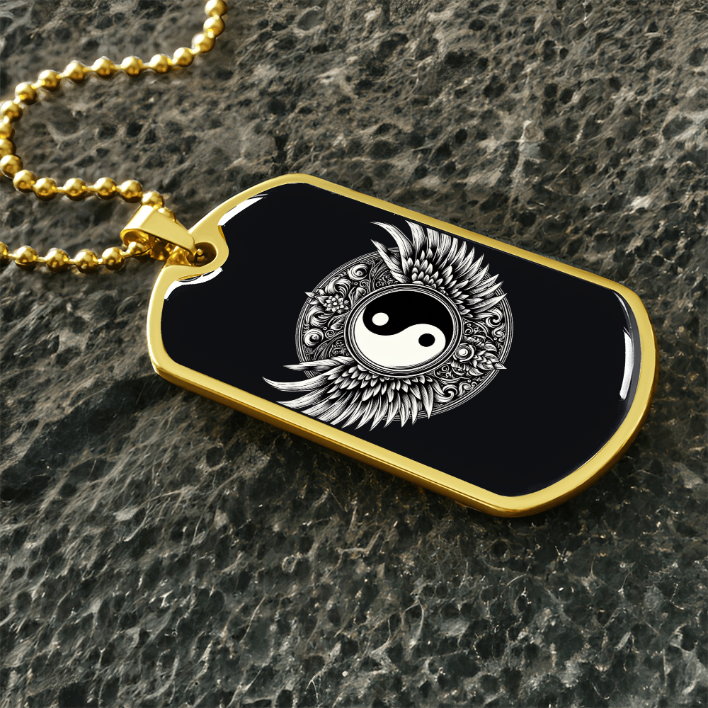 Luxury Graphic Tag Necklace Blacka and White Yin Yang by ShineOn Fulfillment