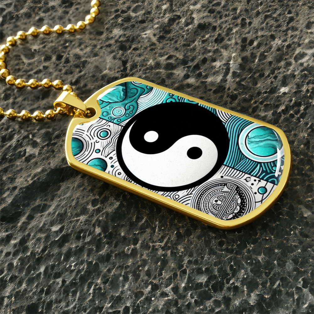 Turquoise Yin Yang Military Tag Necklace Spiritual Balance Pendant for Men Zen Style Jewelry Mindfulness Gift for Him Unique by ShineOn Fulfillment