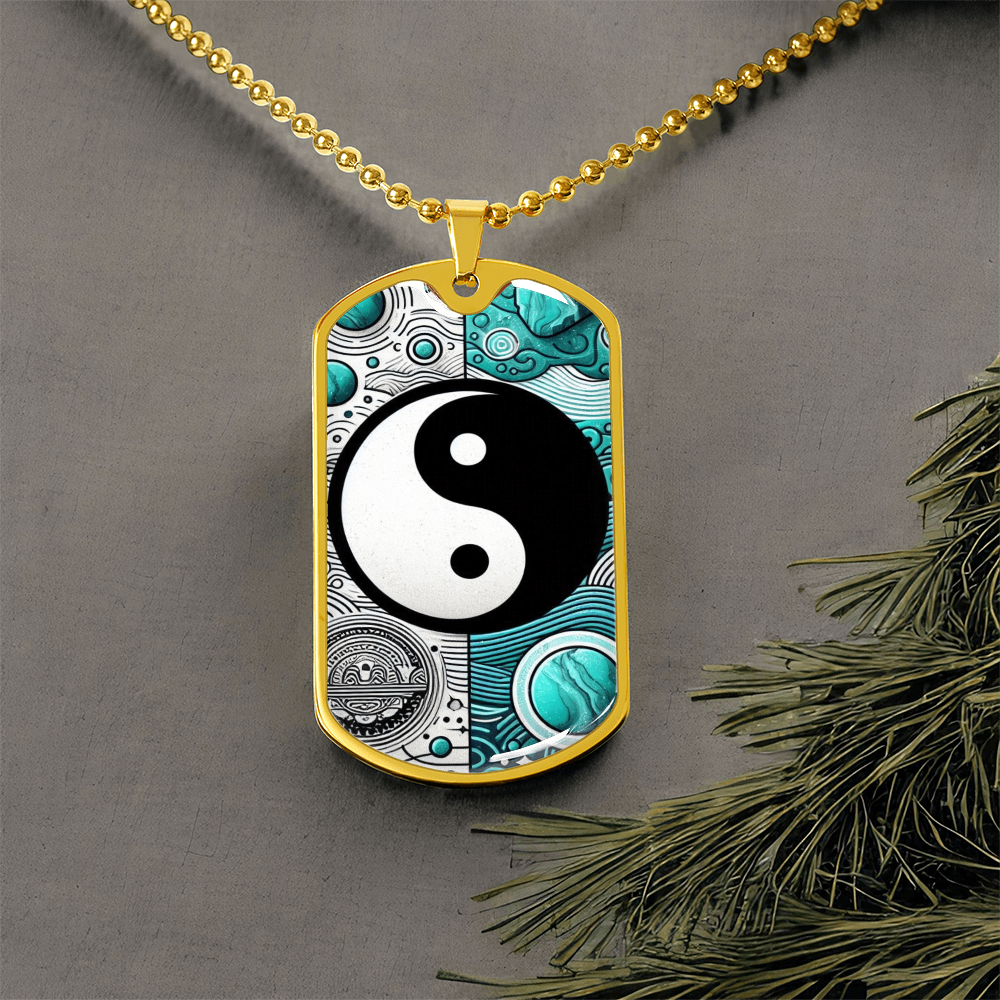 Turquoise Yin Yang Military Tag Necklace Spiritual Balance Pendant for Men Zen Style Jewelry Mindfulness Gift for Him Unique by ShineOn Fulfillment