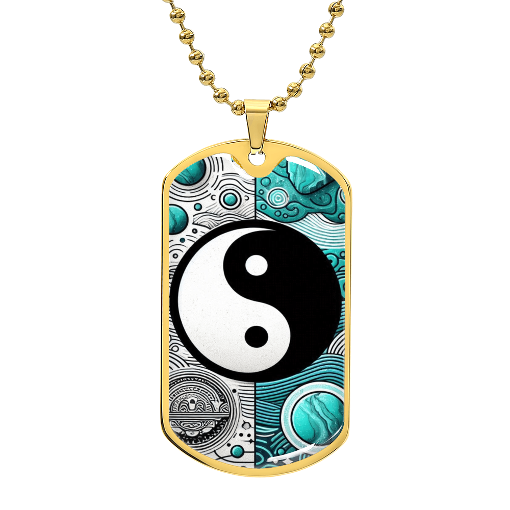 Turquoise Yin Yang Military Tag Necklace Spiritual Balance Pendant for Men Zen Style Jewelry Mindfulness Gift for Him Unique by ShineOn Fulfillment