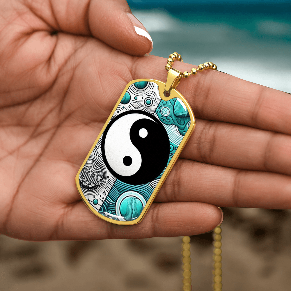 Turquoise Yin Yang Military Tag Necklace Spiritual Balance Pendant for Men Zen Style Jewelry Mindfulness Gift for Him Unique by ShineOn Fulfillment