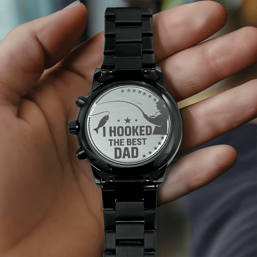 Black Chronograph Watch with Engraving I hooked the best Dad