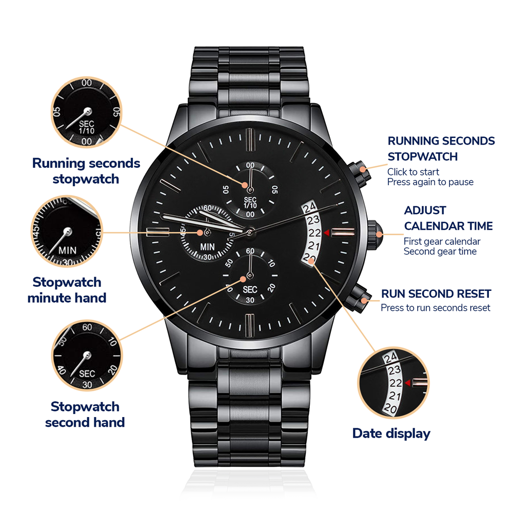 Black Chronograph Watch with Engraving Time flies, memories stay by ShineOn Fulfillment