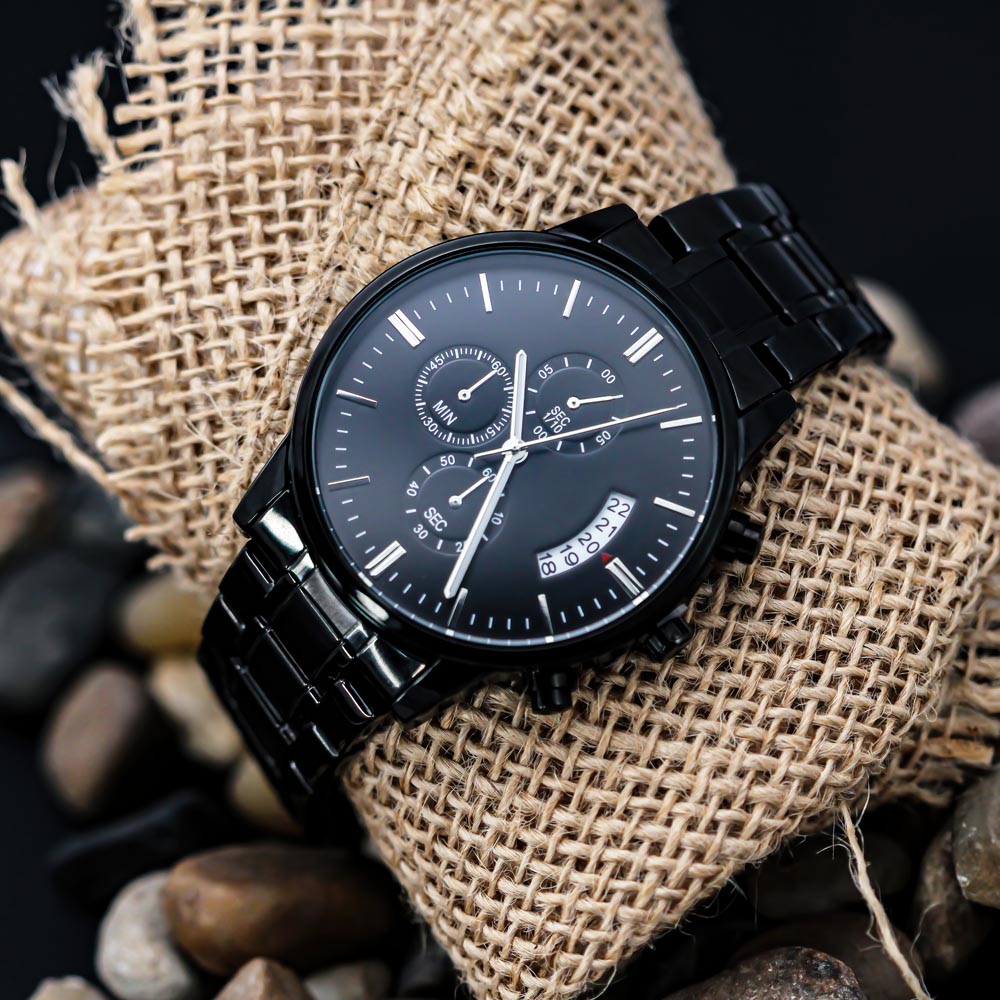 Black Chronograph Watch with Engraving To my Son, love Dad ShineOn Fulfillment