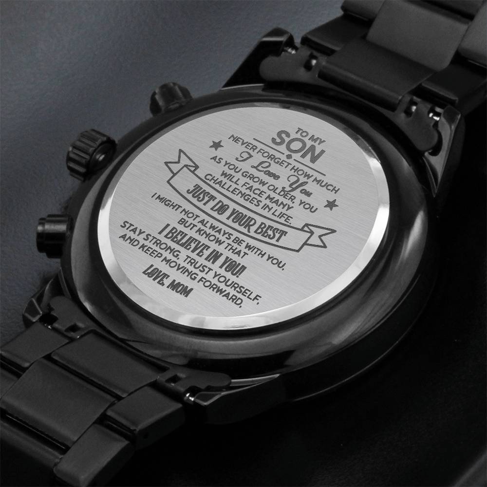 Engraved Black Chronograph Watch for Son from Mom ShineOn Fulfillment