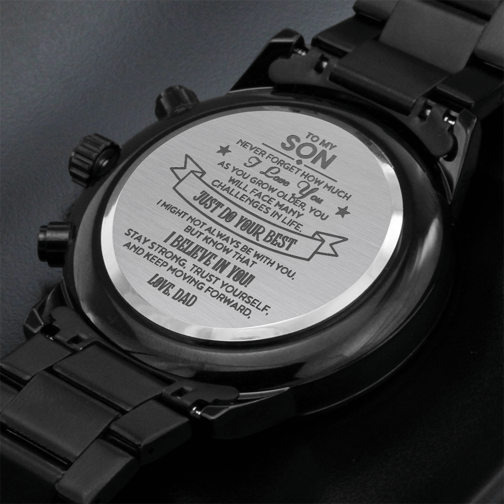Black Chronograph Watch with Engraving To my Son, love Dad ShineOn Fulfillment