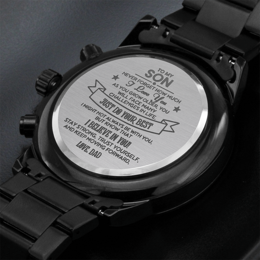 Black Chronograph Watch with Engraving To my Son, love Dad ShineOn Fulfillment