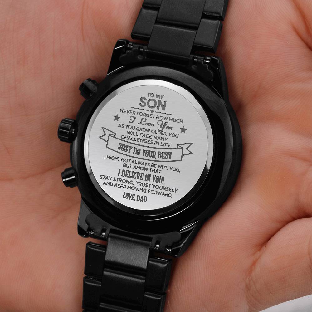 Black Chronograph Watch with Engraving To my Son, love Dad ShineOn Fulfillment